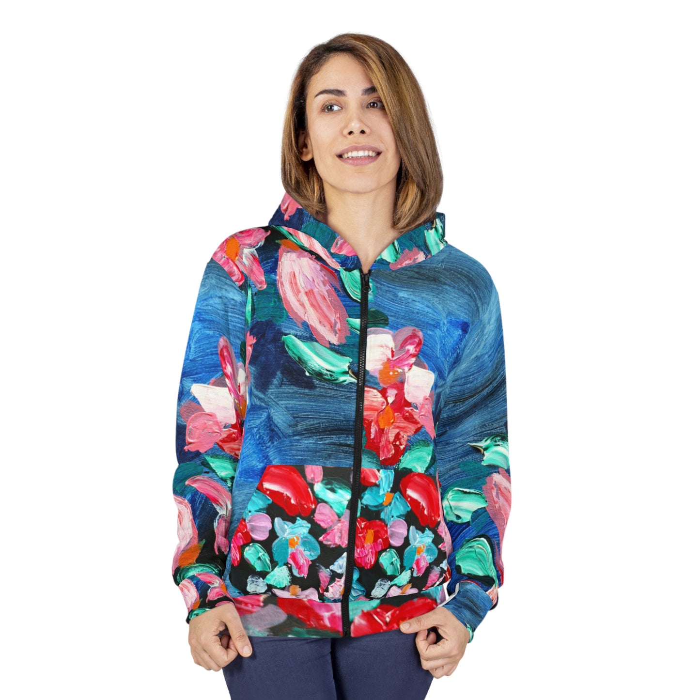 Zip Hoodie, Let it Flower, blue